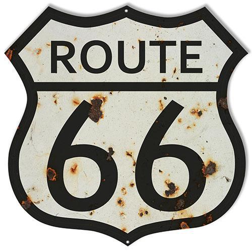 Aged Route 66 Black and White Metal Sign-Metal Signs-Grease Monkey Garage