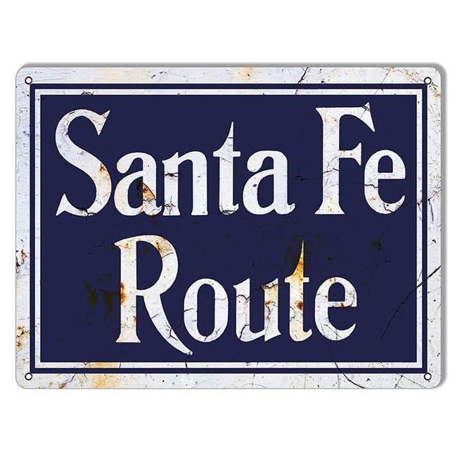 Aged Santa Fe Route Railroad Metal Sign-Metal Signs-Grease Monkey Garage