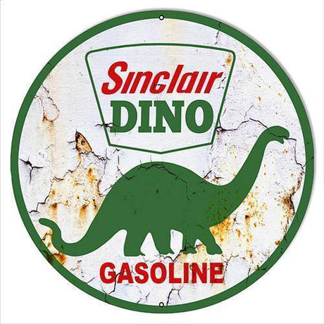 Aged Sinclair Dino Motor Oil Metal Sign-Metal Signs-Grease Monkey Garage
