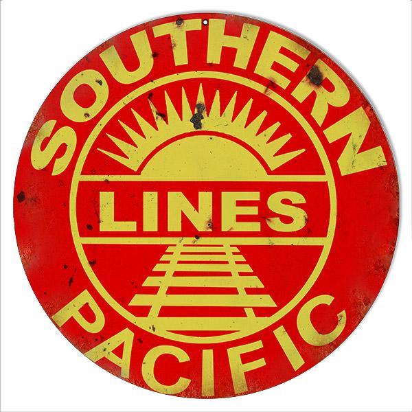 Aged Southern Pacific Lines Railroad Metal Sign-Metal Signs-Grease Monkey Garage