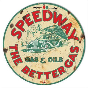 Aged Speedway Gas & Oil Metal Sign-Metal Signs-Grease Monkey Garage