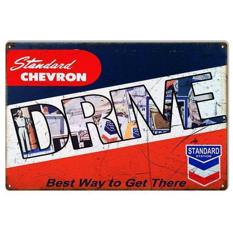 Aged Standard Chevron Drive Metal Sign-Metal Signs-Grease Monkey Garage
