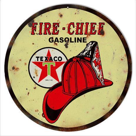 Aged Texaco Fire Chief Gasoline Metal Sign-Metal Signs-Grease Monkey Garage