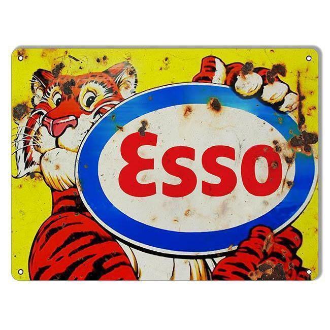 Aged Tiger ESSO Motor Oil Metal Sign-Metal Signs-Grease Monkey Garage