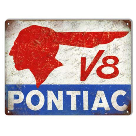 Aged V8 Pontiac Metal Sign-Metal Signs-Grease Monkey Garage