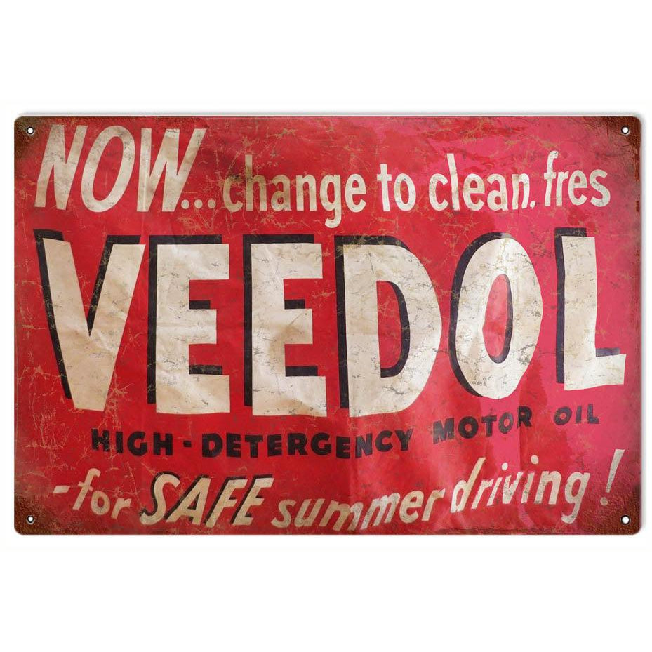 Aged Veedol Motor Oil Metal Sign-Metal Signs-Grease Monkey Garage