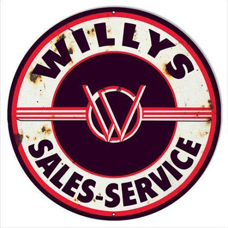 Aged Willys Sales & Service Metal Sign-Metal Signs-Grease Monkey Garage