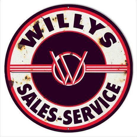 Aged Willys Sales & Service Metal Sign-Metal Signs-Grease Monkey Garage