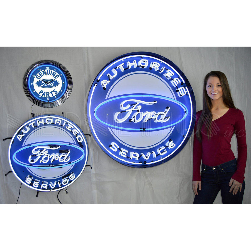 Authorized Ford Service Neon Sign in Steel Can (36")-Neon Signs-Grease Monkey Garage
