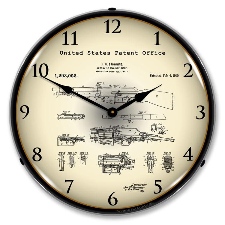 B.A.R. Browning Automatic Rifle 1919 Patent LED Clock-LED Clocks-Grease Monkey Garage