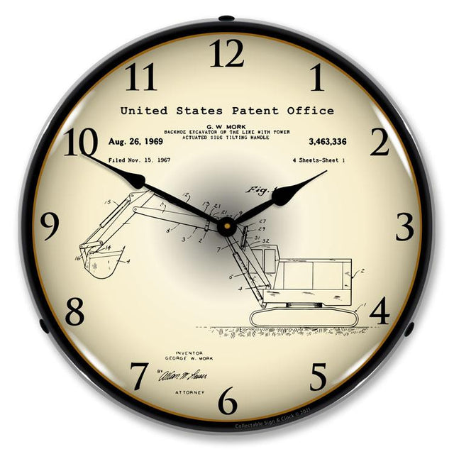 Backhoe Excavator 1969 Patent LED Clock-LED Clocks-Grease Monkey Garage