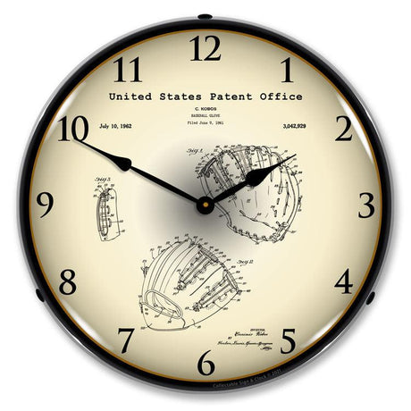 Baseball Glove 1962 Patent Backlit LED Clock-LED Clocks-Grease Monkey Garage