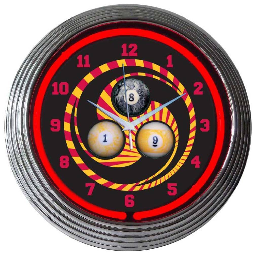 Billiards 1, 8, 9 Neon Clock-Clocks-Grease Monkey Garage