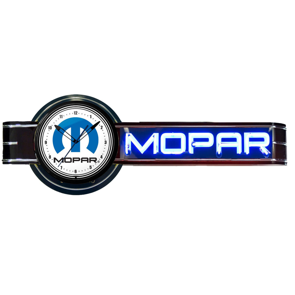 Black Offset Mopar Neon Clock Sign-Neon Clock Signs-Grease Monkey Garage