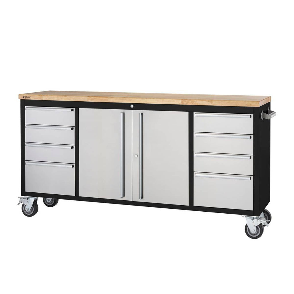 Black & Stainless Steel Rolling Workbench 72" x 19"-Grease Monkey Garage