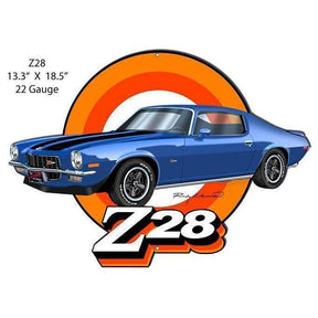 Blue Camaro Z/28 Laser Cut Metal Sign-Metal Signs-Grease Monkey Garage