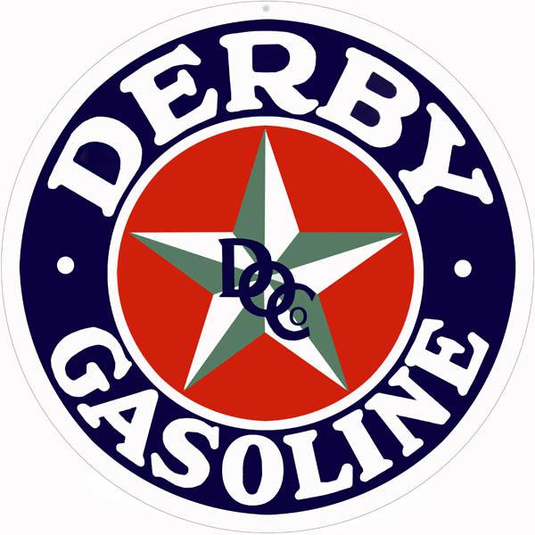 Blue Derby Gasoline Metal Sign-Metal Signs-Grease Monkey Garage