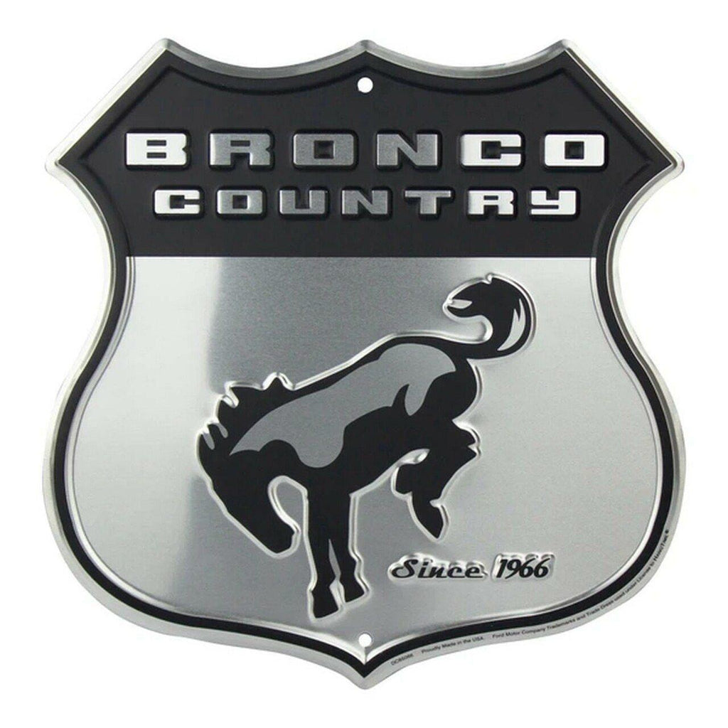 Bronco Country Shield Metal Sign-Metal Signs-Grease Monkey Garage