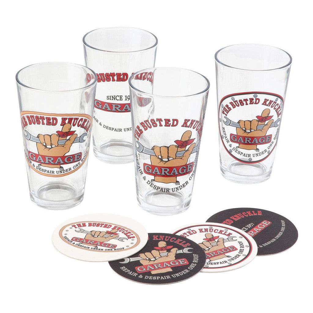 Busted Knuckle Garage 4-Pack Pint Glass Set-Grease Monkey Garage