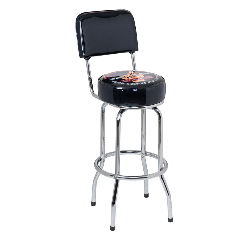Busted Knuckle Garage Bar Stool with Backrest Grease Monkey Garage
