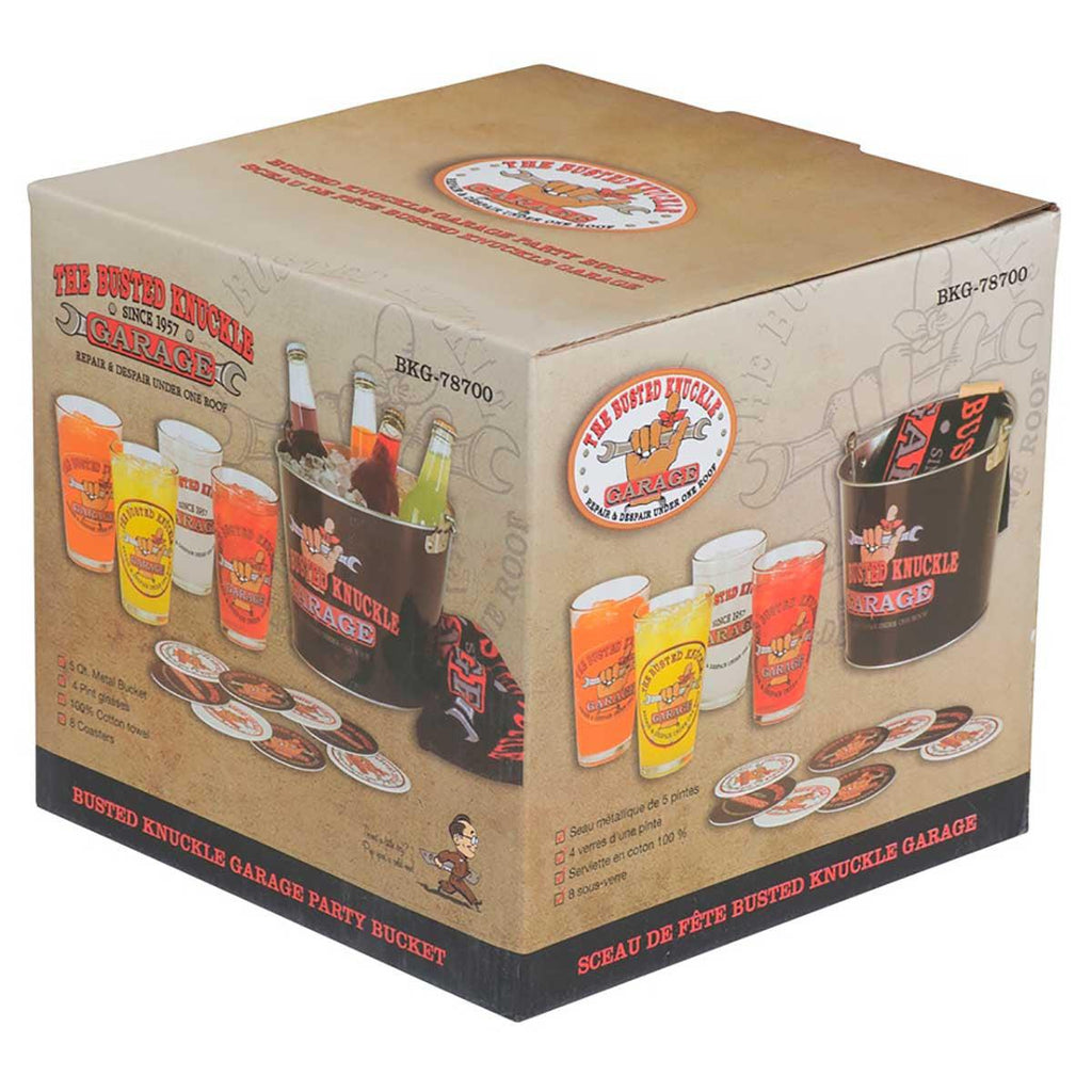 Busted Knuckle Garage Pint Glass Party Bucket Set-Grease Monkey Garage