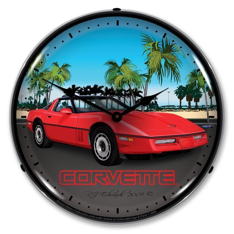 C4 Red Corvette Backlit LED Clock-LED Clocks-Grease Monkey Garage