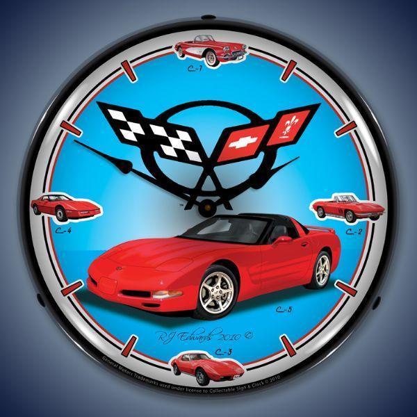 C5 Corvette History Backlit LED Clock-LED Clocks-Grease Monkey Garage