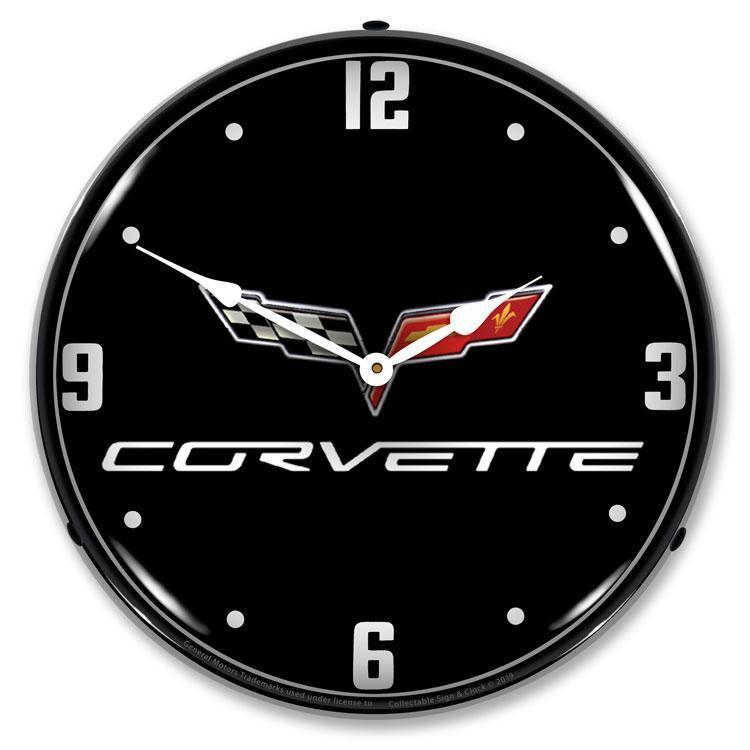 C6 Corvette Black Tie Backlit LED Clock-LED Clocks-Grease Monkey Garage