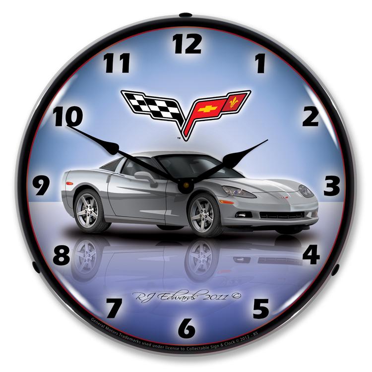 C6 Corvette Blade Silver LED Clock-LED Clocks-Grease Monkey Garage