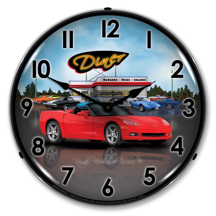 C6 Corvette Convertible Diner LED Clock-LED Clocks-Grease Monkey Garage