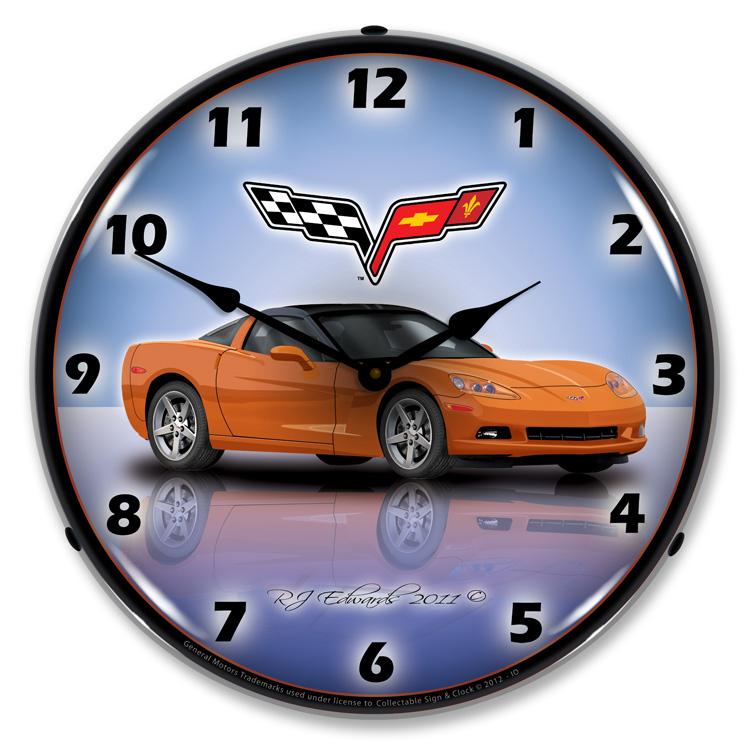 C6 Corvette Inferno Orange LED Clock-LED Clocks-Grease Monkey Garage