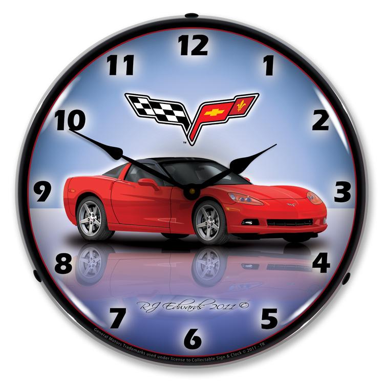 C6 Corvette Torch Red LED Clock-LED Clocks-Grease Monkey Garage