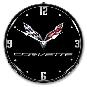 C7 Corvette Black Tie Backlit LED Clock-LED Clocks-Grease Monkey Garage