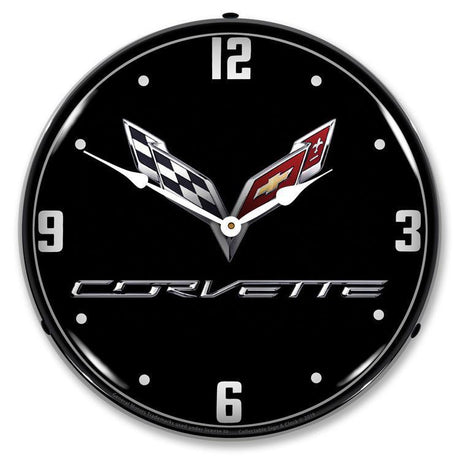 C7 Corvette Black Tie Backlit LED Clock-LED Clocks-Grease Monkey Garage