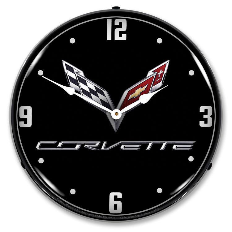 C7 Corvette Black Tie Backlit LED Clock-LED Clocks-Grease Monkey Garage