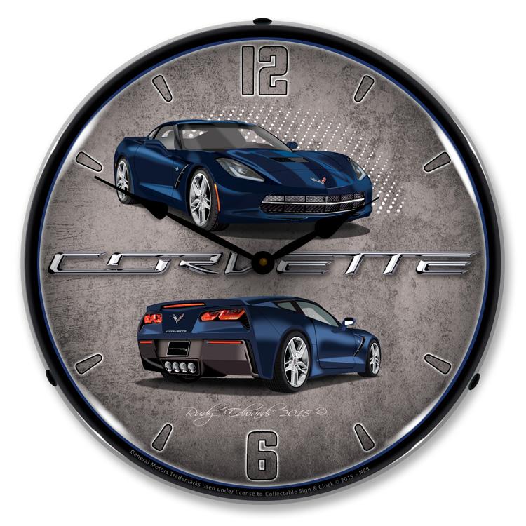 C7 Corvette Night Race Blue LED Clock-LED Clocks-Grease Monkey Garage