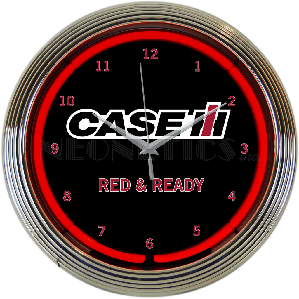 Case Red and Ready Neon Clock-Clocks-Grease Monkey Garage