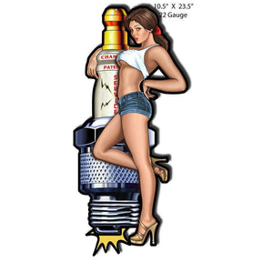Champion Spark Plug Pin Up Girl Laser Cut Metal Sign-Metal Signs-Grease Monkey Garage