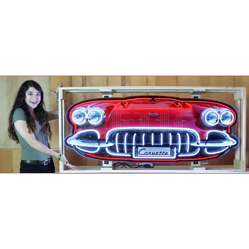 Chevrolet Corvette C1 Grille Neon Sign in Steel Can-Neon Signs-Grease Monkey Garage