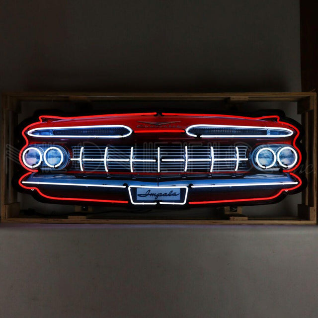 Chevrolet Impala Grille Neon Sign in Steel Can-Neon Signs-Grease Monkey Garage
