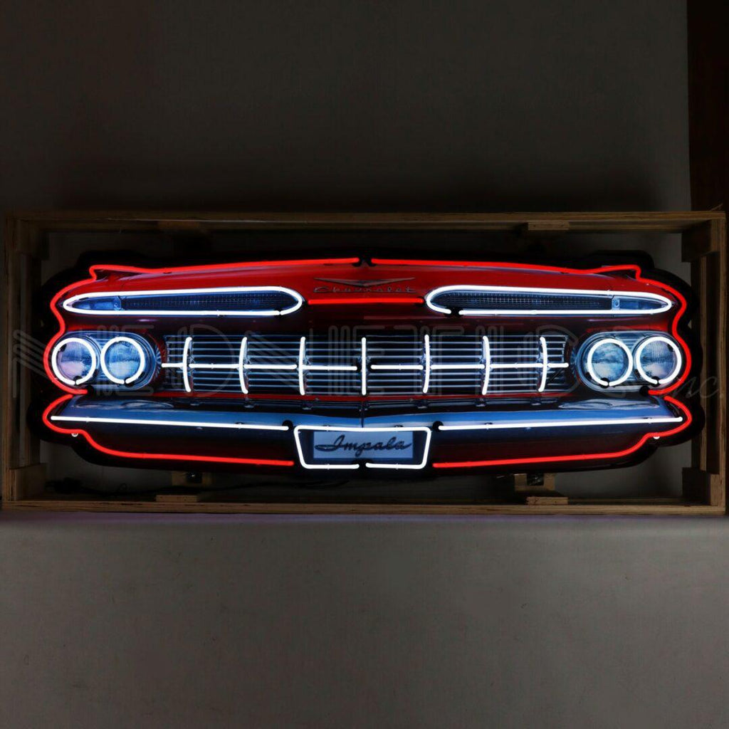 Chevrolet Impala Grille Neon Sign in Steel Can-Neon Signs-Grease Monkey Garage