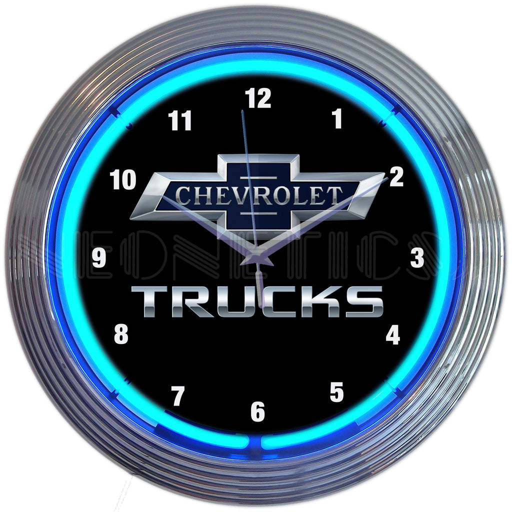 Chevy Trucks 100th anniversary Blue Neon Clock-Clocks-Grease Monkey Garage