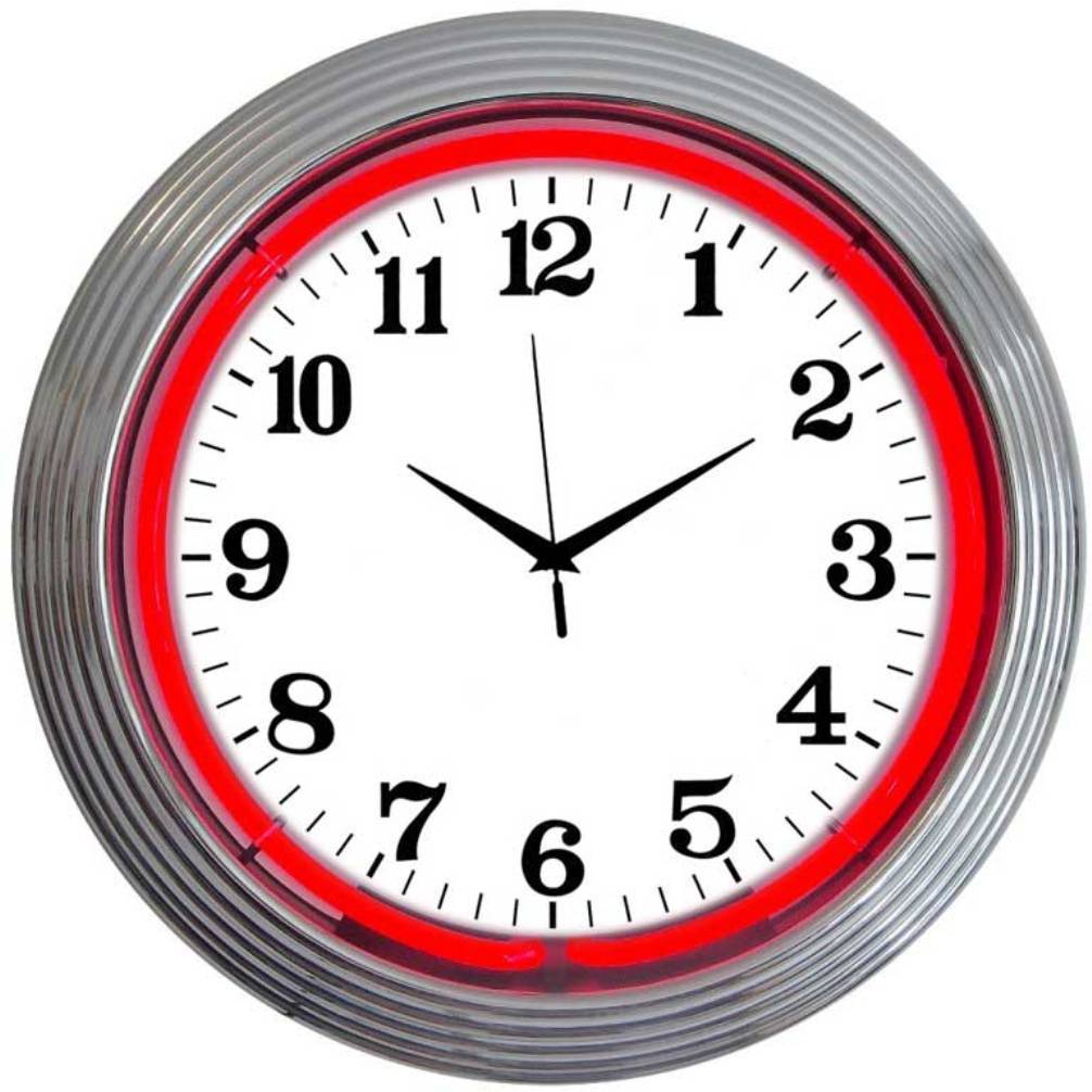 Chrome Red Standard Neon Clock-Clocks-Grease Monkey Garage