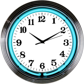 Chrome Teal Water Blue Neon Clock-Clocks-Grease Monkey Garage