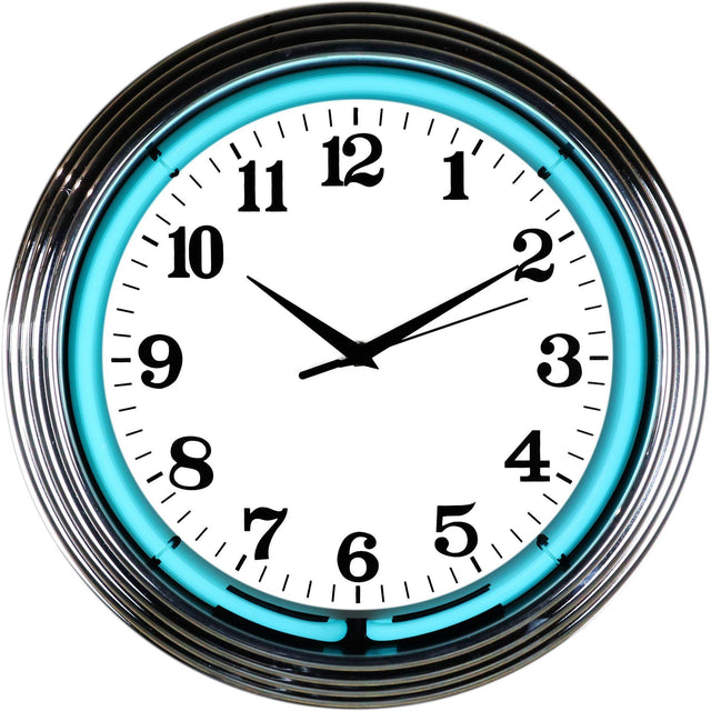 Chrome Teal Water Blue Neon Clock-Clocks-Grease Monkey Garage
