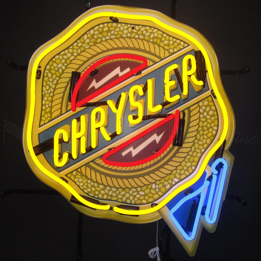 Chrysler Badge Neon Sign with Backing-Neon Signs-Grease Monkey Garage