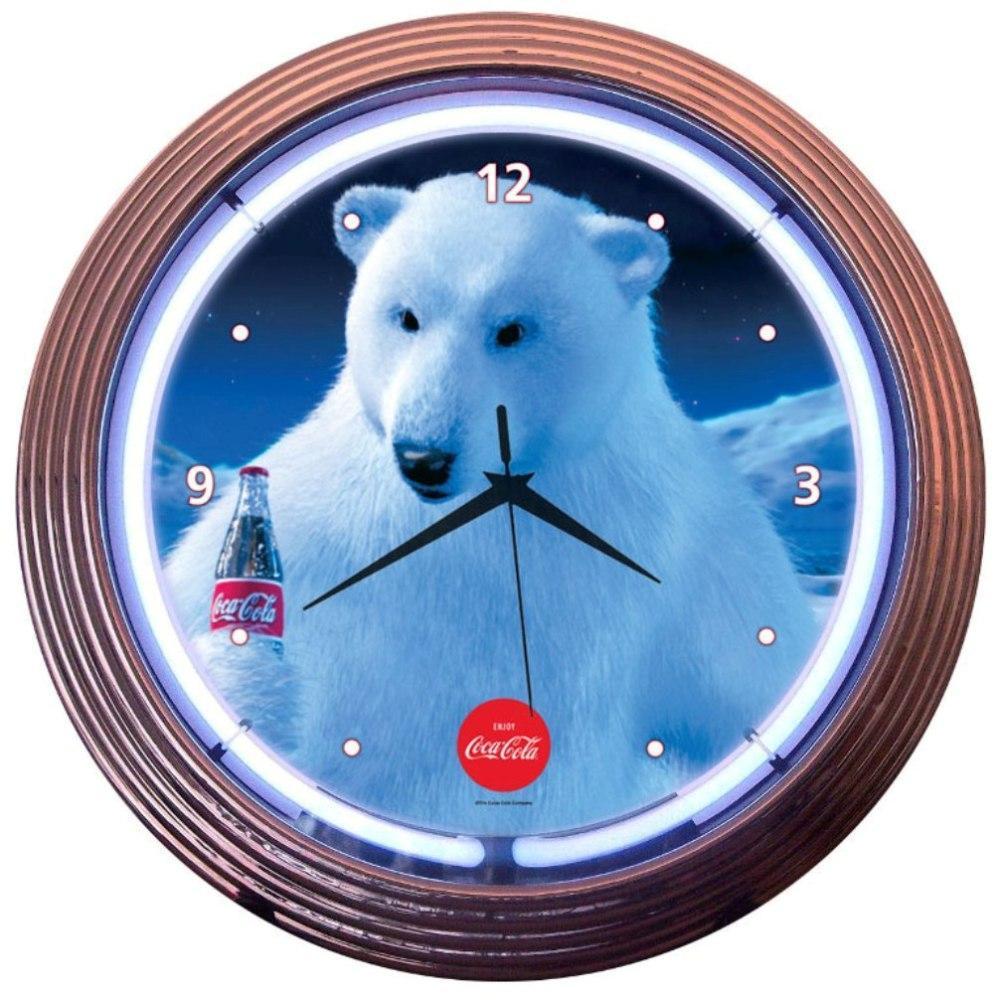 Coca-Cola Polar Bear Neon Clock-Clocks-Grease Monkey Garage