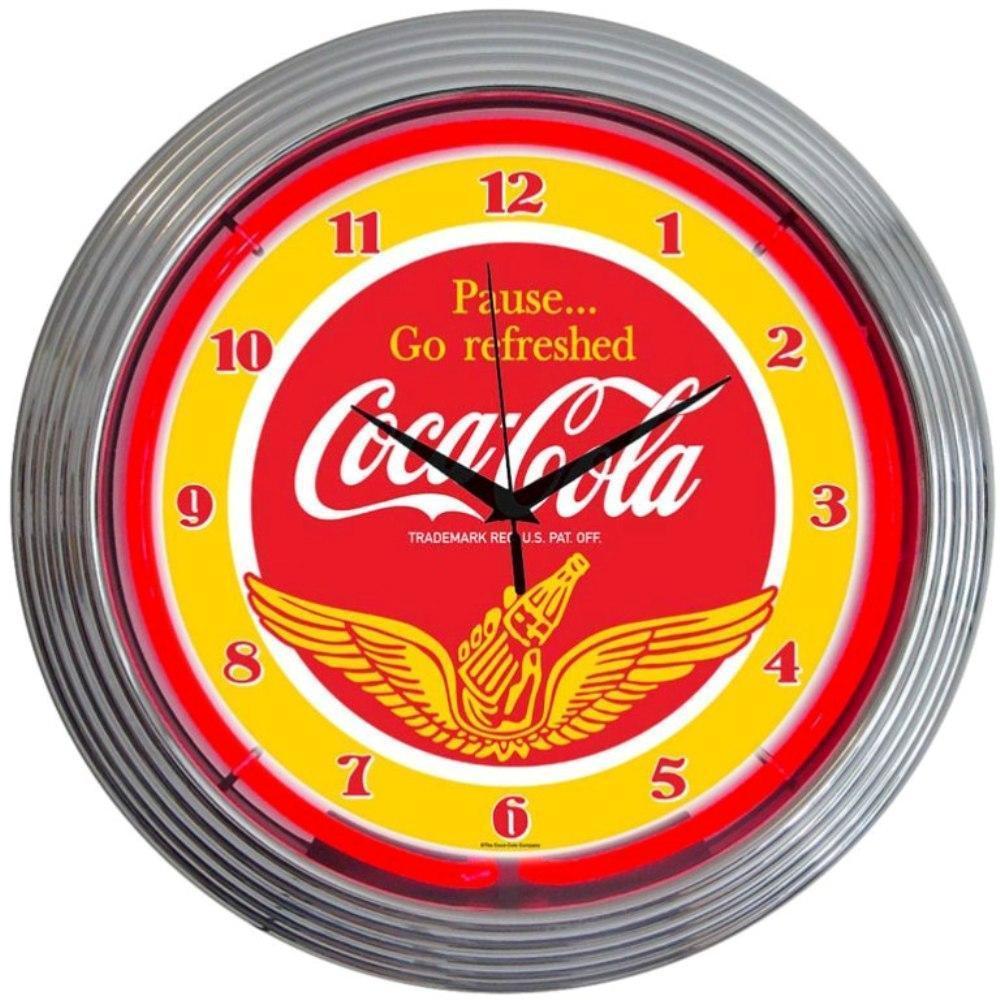 Coca-Cola Wings Neon Clock-Clocks-Grease Monkey Garage