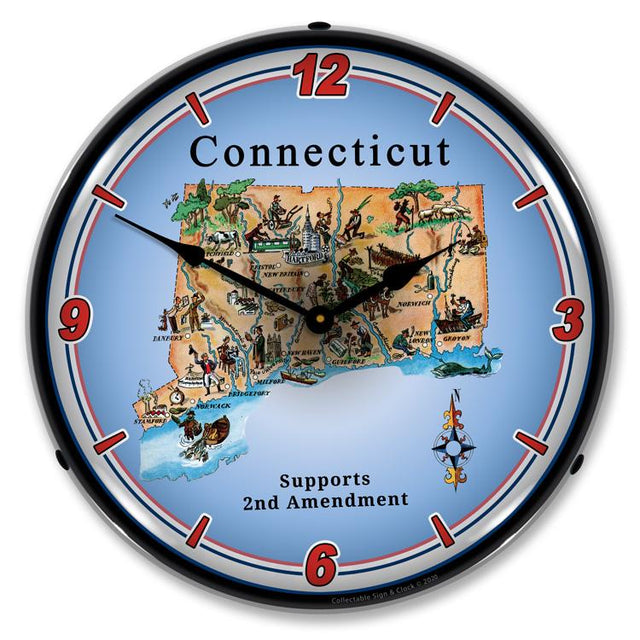 Connecticut Supports the 2nd Amendment LED Clock-LED Clocks-Grease Monkey Garage