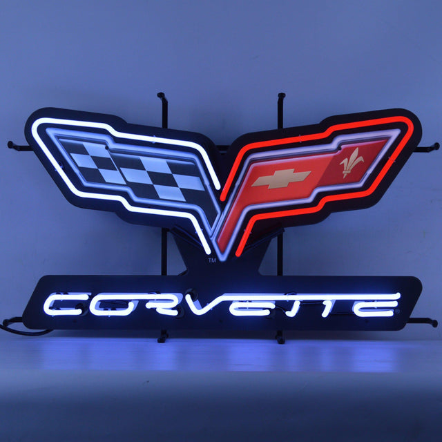 Corvette C6 Flags Neon Sign with Backing-Neon Signs-Grease Monkey Garage